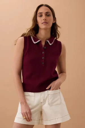Tops|Short Sleeve Tops^Ceres Life Cora Collared Button Knit Pomegranate