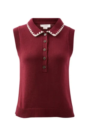 Tops|Short Sleeve Tops^Ceres Life Cora Collared Button Knit Pomegranate