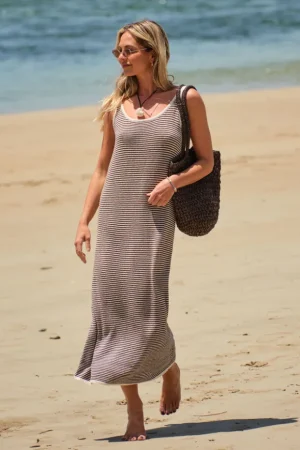 Dresses|Knitwear^Ceres Life Fia Stripe Knit Midi Dress Chocolate Ecru Stripe