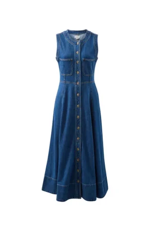 Denim|Dresses^Ceres Life Hazel Sleeveless Midi Shirt Dress Caspian Blue