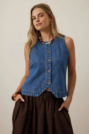 Denim|Shirts^Ceres Life Summer Denim Vest Fresh Indigo